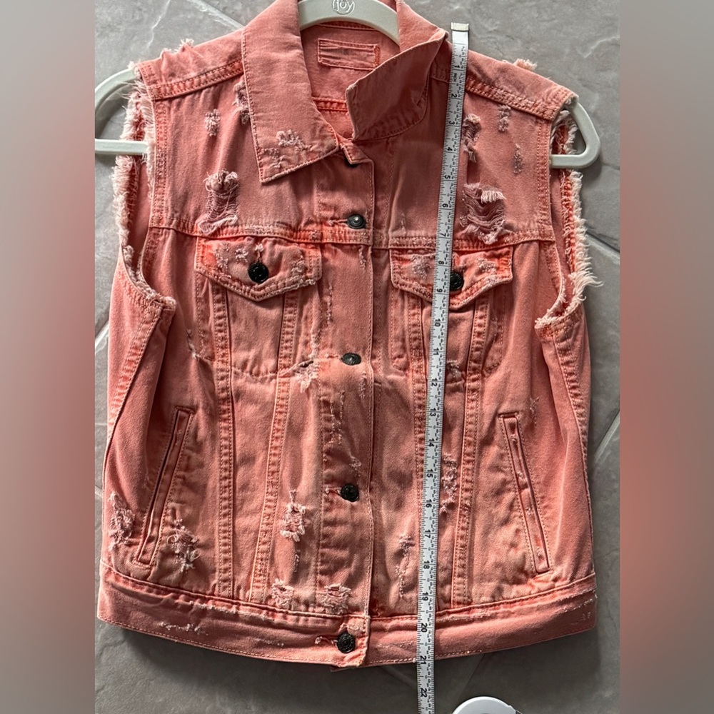 NWOT - RALPH LAUREN DISTRESSED JEAN VEST (CORAL) - SIZE: SMALL - Picture 7 of 11